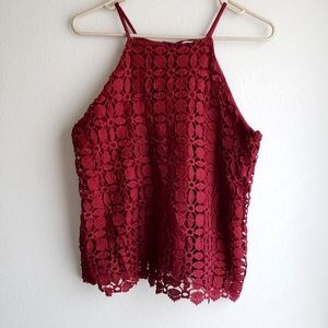 🌼Monteau Burgundy Halter Top, Crocheted